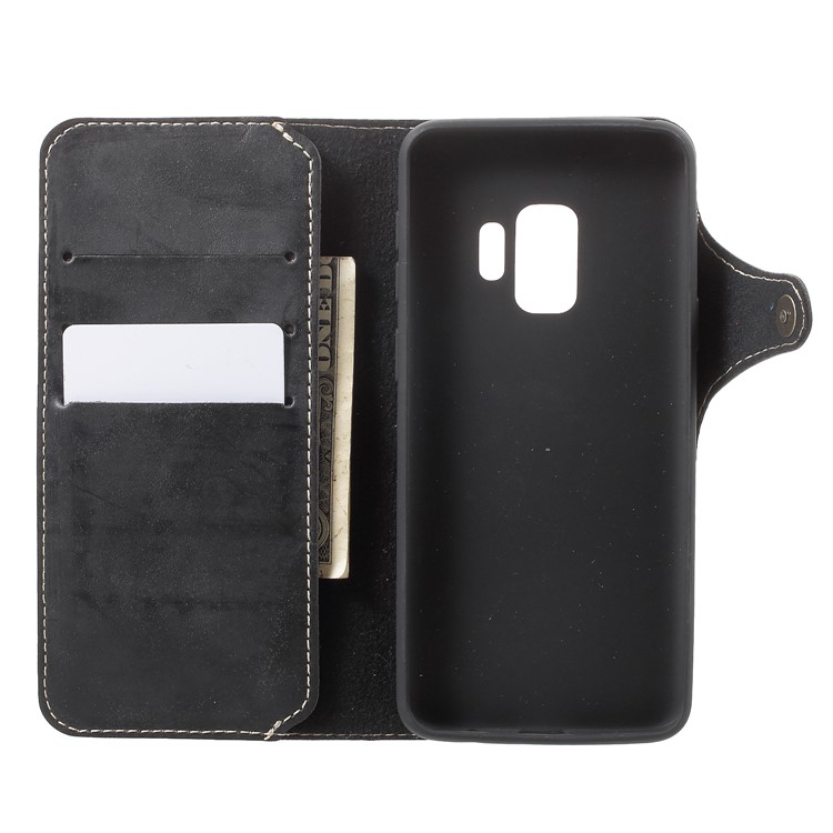 Button Closure PU Leather Wallet Folio Case with Lanyard for Samsung Galaxy S9 - Black-5
