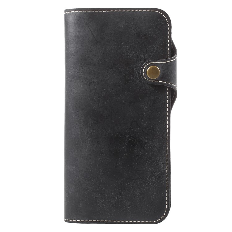 Button Closure PU Leather Wallet Folio Case with Lanyard for Samsung Galaxy S9+ - Black-2