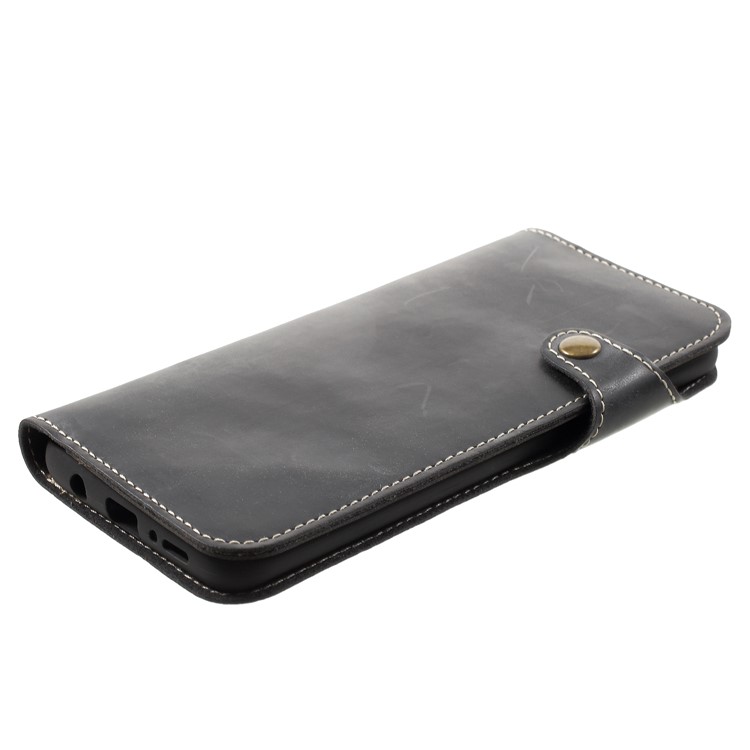 Button Closure PU Leather Wallet Folio Case with Lanyard for Samsung Galaxy S9+ - Black-4