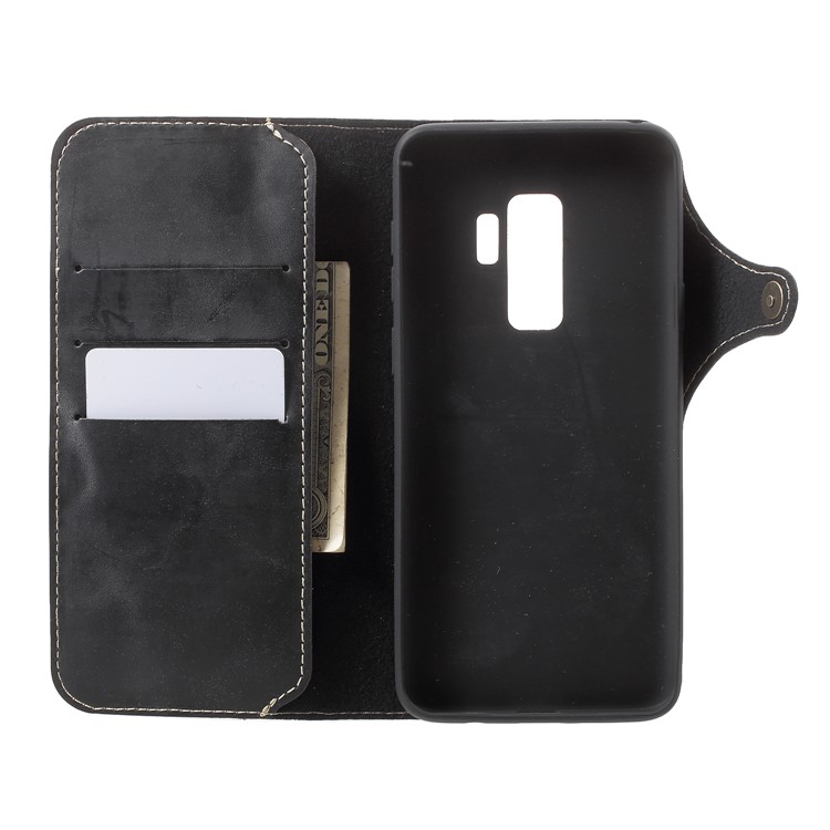 Button Closure PU Leather Wallet Folio Case with Lanyard for Samsung Galaxy S9+ - Black-5