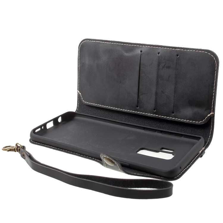 Button Closure PU Leather Wallet Folio Case with Lanyard for Samsung Galaxy S9+ - Black-6