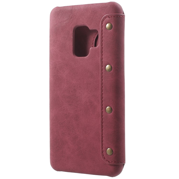 Flip Wallet PU Leather Cover for Samsung Galaxy S9 - Red-3