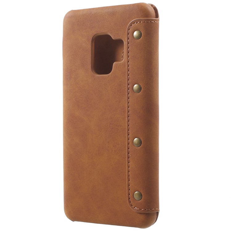 Flip Wallet PU Leather Mobile Phone Case for Samsung Galaxy S9 - Brown-3