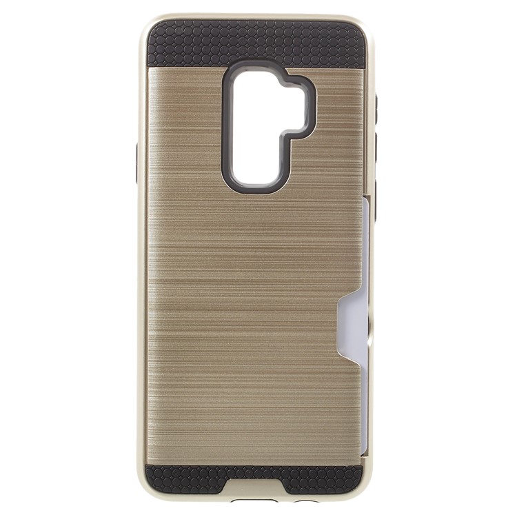 Brushed PC + TPU Hybrid Phone Card Slot Phone Casing Shell for Samsung Galaxy S9 Plus G965 - Gold-1
