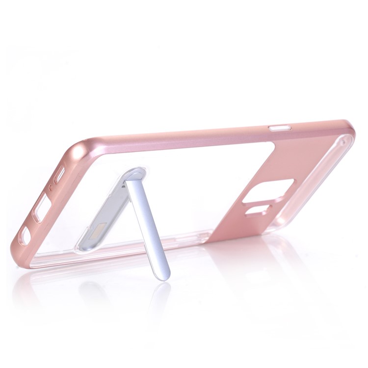 Clear Back PC + TPU Hybrid Case with Kickstand for Samsung Galaxy S9 - Rose Gold-3