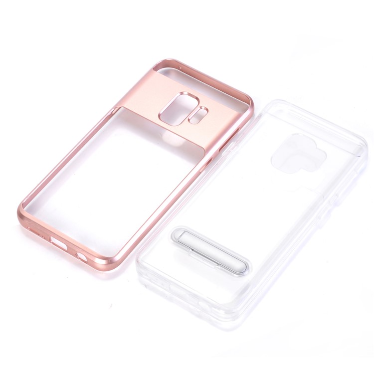Clear Back PC + TPU Hybrid Case with Kickstand for Samsung Galaxy S9 - Rose Gold-8