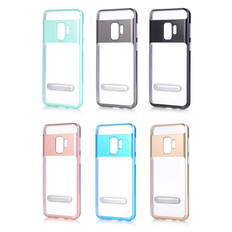 Clear Back PC + TPU Hybrid Case with Kickstand for Samsung Galaxy S9 - Rose Gold-9