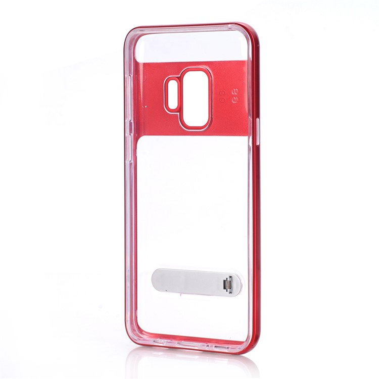 Clear Back PC + TPU Mobile Shell with Kickstand for Samsung Galaxy S9 G960 - Red-2