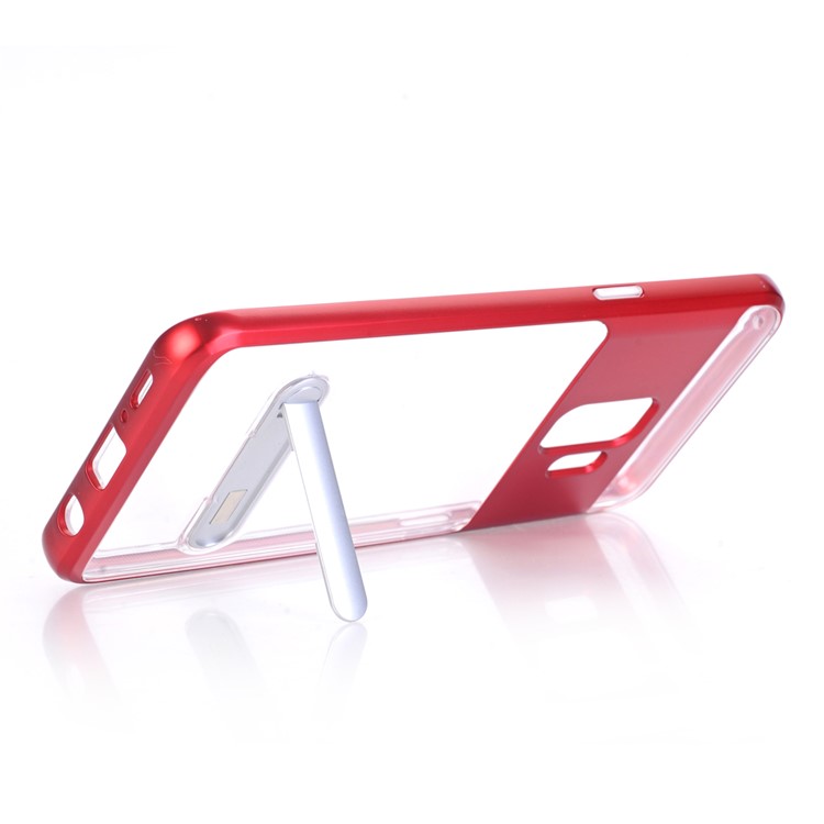 Clear Back PC + TPU Mobile Shell with Kickstand for Samsung Galaxy S9 G960 - Red-3