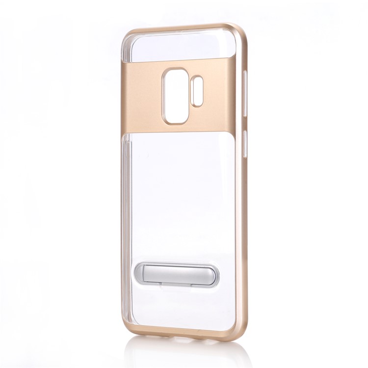

Clear Back PC + TPU Mobile Casing with Kickstand for Samsung Galaxy S9 G960 - Gold, Galaxy S9