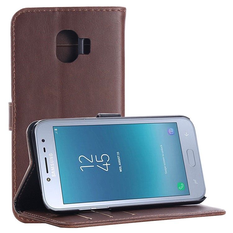 Retro Crazy Horse PU Leather Wallet Stand Case for Samsung Galaxy J2 Pro 2018 - Coffee-2