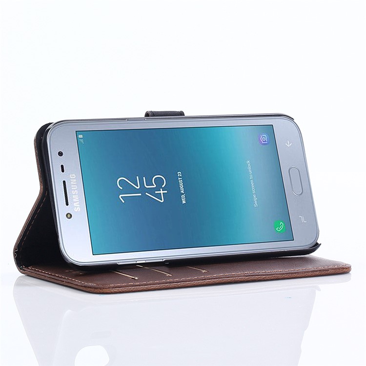 Retro Crazy Horse PU Leather Wallet Stand Case for Samsung Galaxy J2 Pro 2018 - Coffee-5