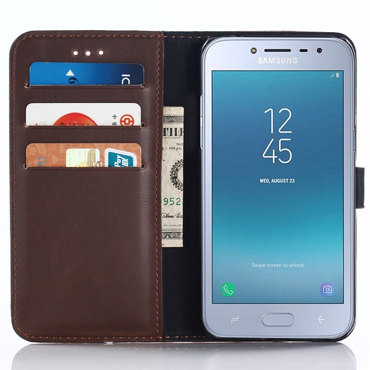 Retro Crazy Horse PU Leather Wallet Stand Case for Samsung Galaxy J2 Pro 2018 - Coffee-6