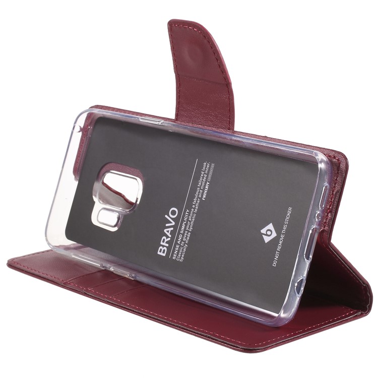 MERCURY GOOSPERY Bravo Diary Wallet Leather Mobile Case for Samsung Galaxy S9 G960 - Wine Red-4