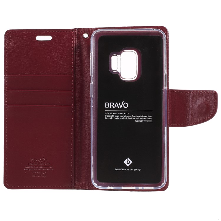 MERCURY GOOSPERY Bravo Diary Wallet Leather Mobile Case for Samsung Galaxy S9 G960 - Wine Red-6