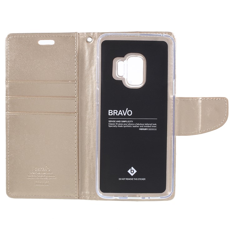 MERCURY GOOSPERY Bravo Diary Leather Stand Cover for Samsung Samsung Galaxy S9 G960 - Gold-6