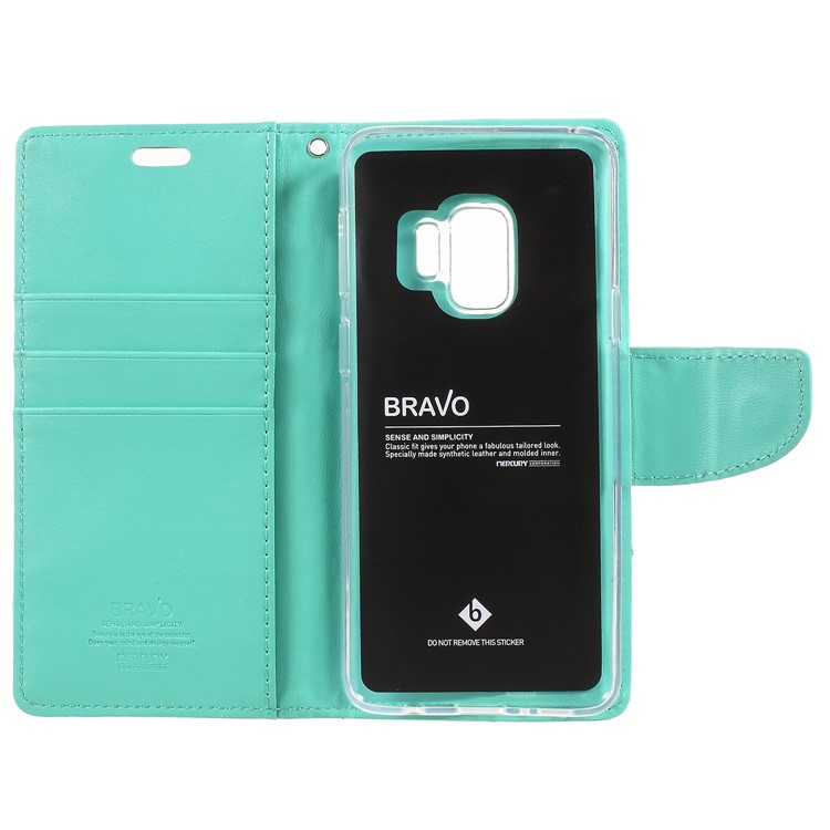 MERCURY GOOSPERY Bravo Diary Wallet Leather Flip Case for Samsung Galaxy S9 G960 - Cyan-6