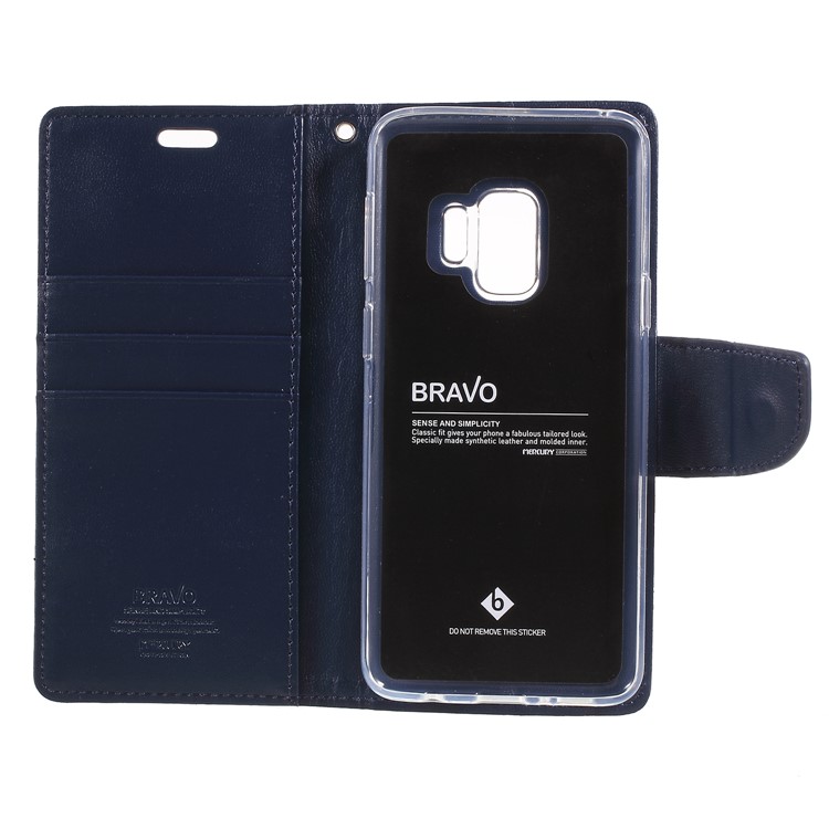 MERCURY GOOSPERY Bravo Diary Leather Mobile Cover for Samsung Galaxy S9 G960 - Dark Blue-6