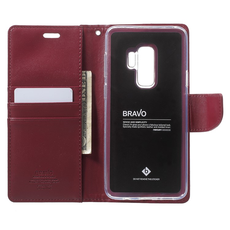 MERCURY GOOSPERY Bravo Diary Wallet Leather Case with Stand for Samsung Galaxy S9 Plus - Wine Red-5