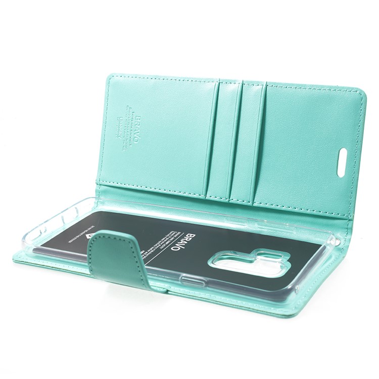 MERCURY GOOSPERY Bravo Diary Wallet Leather Stand Mobile Casing for Samsung Galaxy S9 Plus - Cyan-5