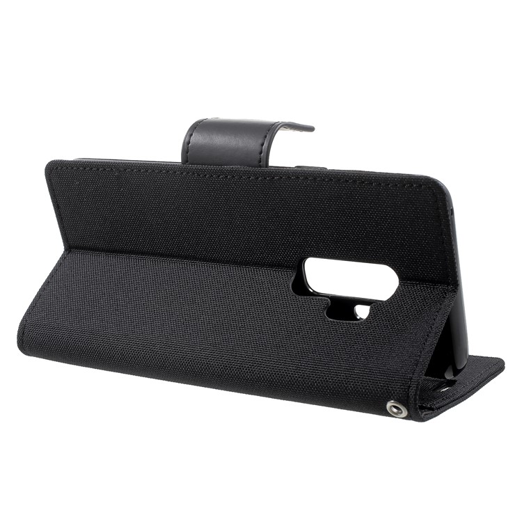 MERCURY GOOSPERY Canvas Diary Stand Leather Wallet Case for Samsung Galaxy S9 Plus - Black-4