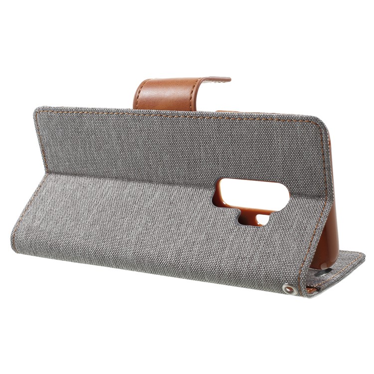 MERCURY GOOSPERY Canvas Diary Stand Leather Wallet Cover for Samsung Galaxy S9 Plus G965 - Grey-4
