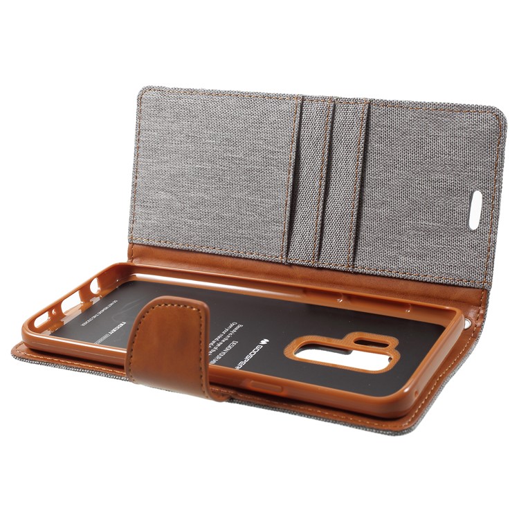 MERCURY GOOSPERY Canvas Diary Stand Leather Wallet Cover for Samsung Galaxy S9 Plus G965 - Grey-5
