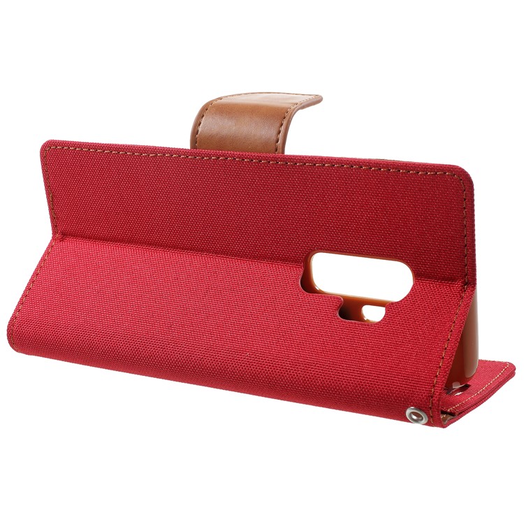 MERCURY GOOSPERY Canvas Diary Stand Leather Wallet Shell for Samsung Galaxy S9 Plus - Red-4