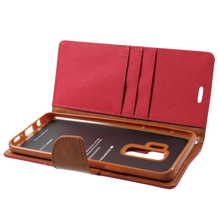 MERCURY GOOSPERY Canvas Diary Stand Leather Wallet Shell for Samsung Galaxy S9 Plus - Red-5