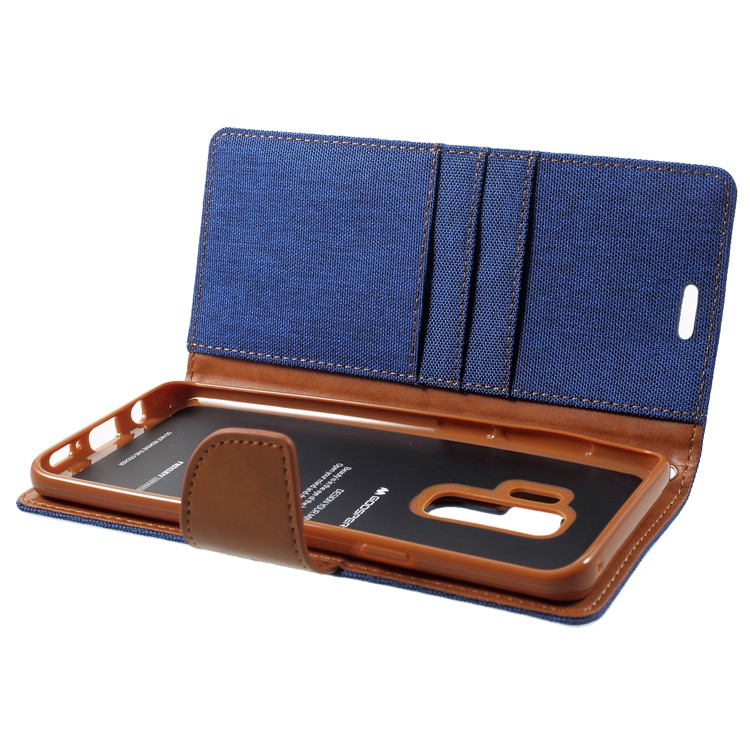 MERCURY GOOSPERY Canvas Diary Stand Leather Wallet Mobile Phone Case for Samsung Galaxy S9 Plus - Baby Blue-5