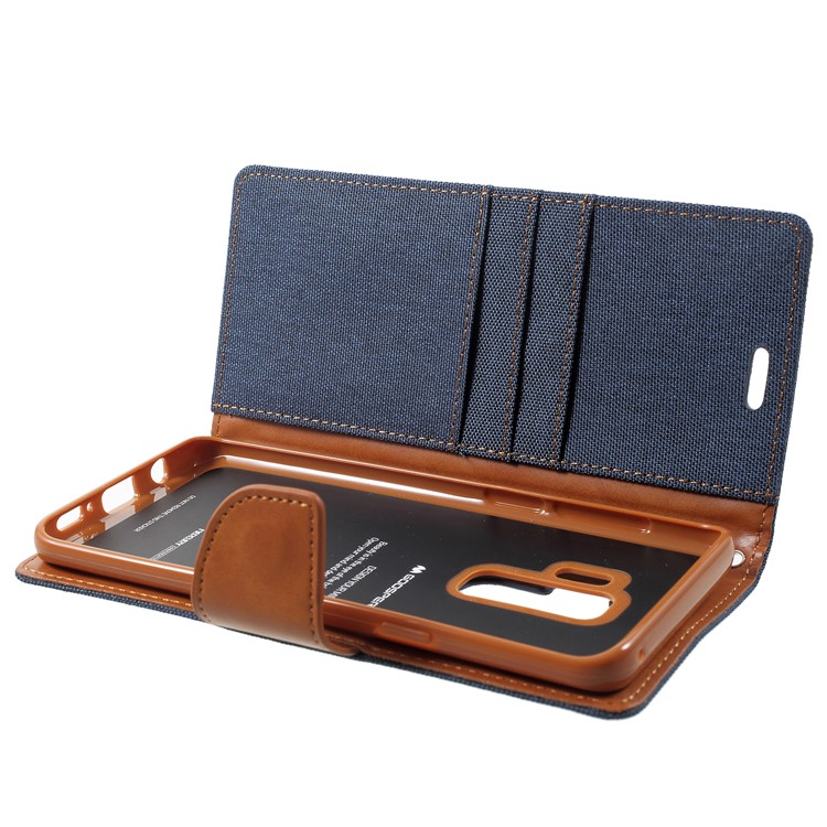 MERCURY GOOSPERY Canvas Diary Stand Leather Wallet Cell Phone Case for Samsung Galaxy S9+ G965 - Dark Blue-5