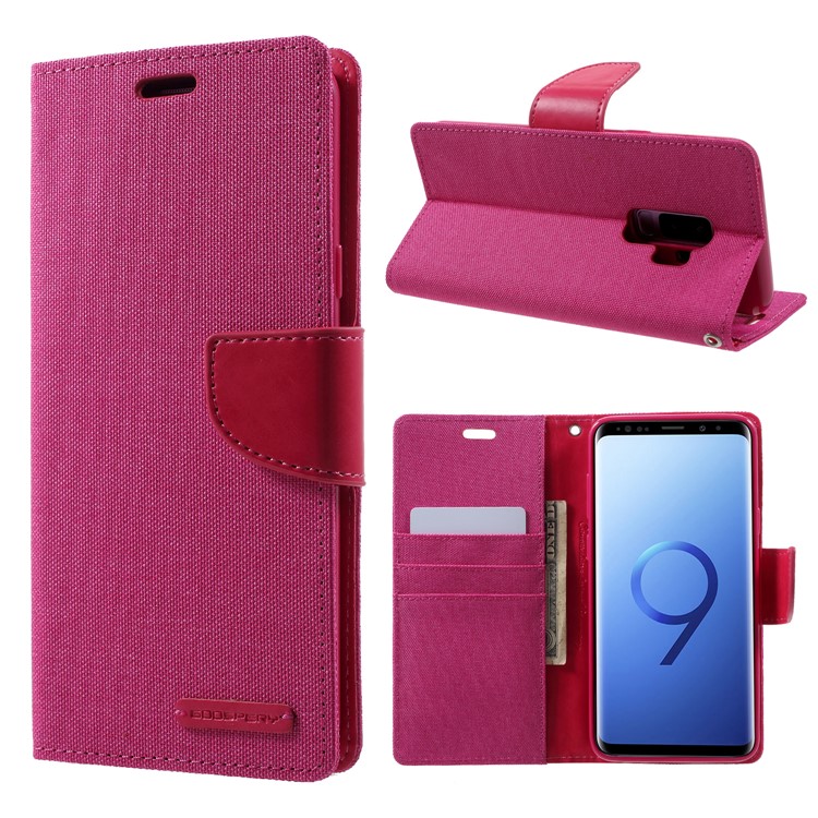 MERCURY GOOSPERY Canvas Diary Stand Magnetic Leather Wallet Cover for Samsung Galaxy S9 Plus G965 - Rose-1