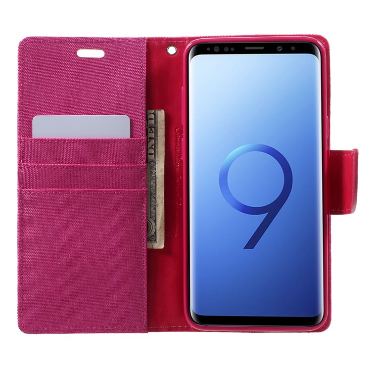 MERCURY GOOSPERY Canvas Diary Stand Magnetic Leather Wallet Cover for Samsung Galaxy S9 Plus G965 - Rose-6