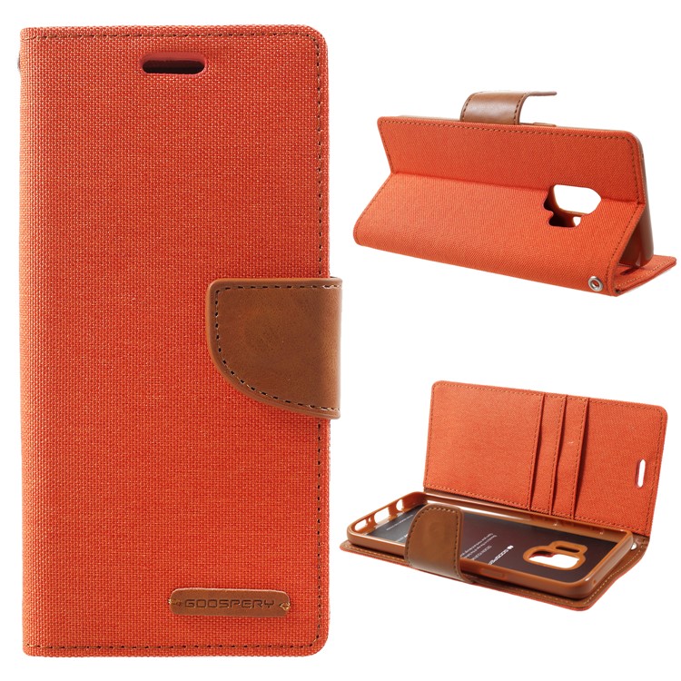MERCURY GOOSPERY for Samsung Galaxy S9 Canvas Diary Stand Leather Wallet Case - Orange-1