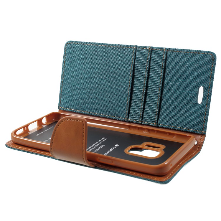 MERCURY GOOSPERY for Samsung Galaxy S9 Canvas Diary Stand Leather Wallet Cover - Green-5