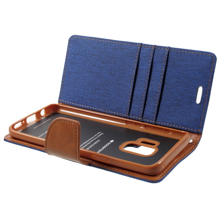 MERCURY GOOSPERY for Samsung Galaxy S9 Canvas Diary Stand Leather Wallet Shell - Baby Blue-5
