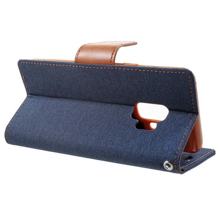 MERCURY GOOSPERY for Samsung Galaxy S9 Canvas Diary Stand Leather Wallet Casing - Dark Blue-4