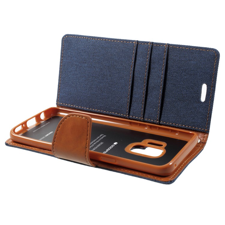 MERCURY GOOSPERY for Samsung Galaxy S9 Canvas Diary Stand Leather Wallet Casing - Dark Blue-5