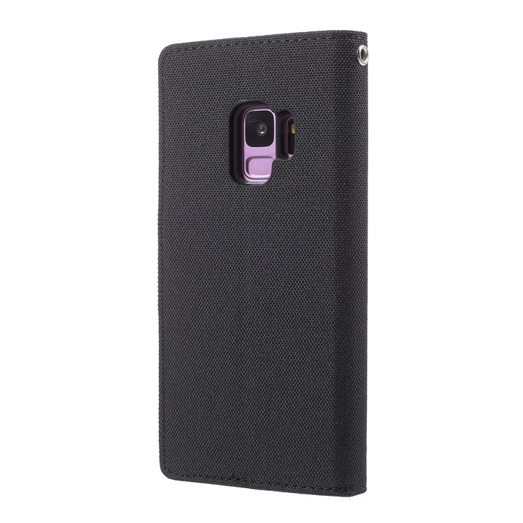 MERCURY GOOSPERY Canvas Diary Stand Leather Wallet Cover for Samsung Galaxy S9 - Black-3