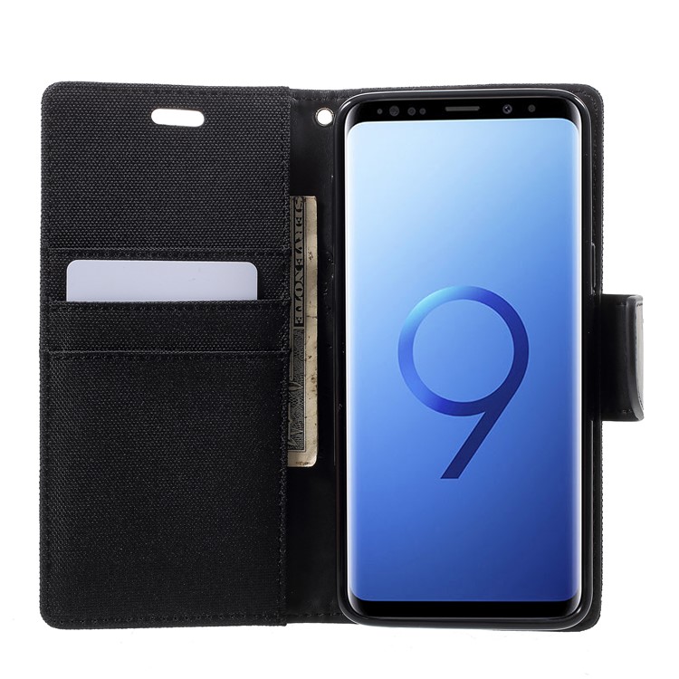 MERCURY GOOSPERY Canvas Diary Stand Leather Wallet Cover for Samsung Galaxy S9 - Black-6