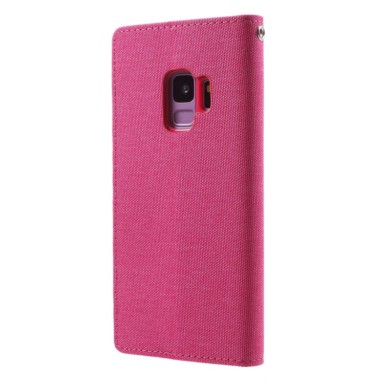 MERCURY GOOSPERY Canvas Diary Stand Leather Wallet Casing for Samsung Galaxy S9 - Rose-3