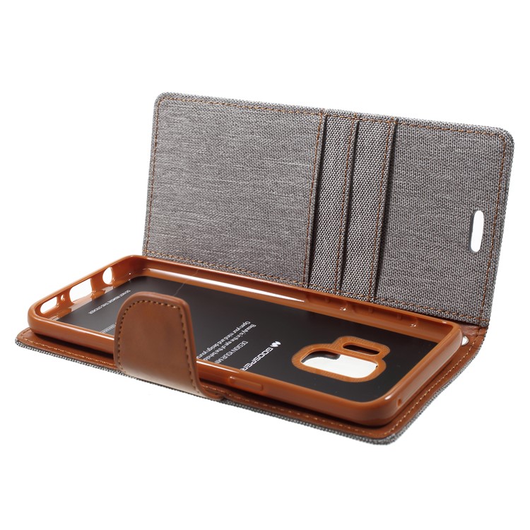 MERCURY GOOSPERY Canvas Diary Stand Leather Wallet Mobile Phone Cover for Samsung Galaxy S9 - Grey-6