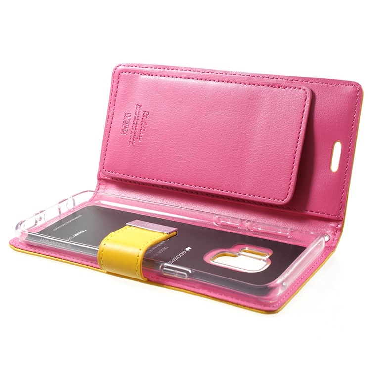 MERCURY GOOSPERY Rich Diary Leather Wallet Phone Cover for Samsung Galaxy S9 - Yellow-5
