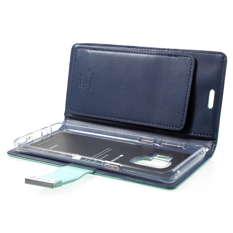 MERCURY GOOSPERY Rich Diary Flip Leather Mobile Cover for Samsung Galaxy S9 G960 - Cyan-5