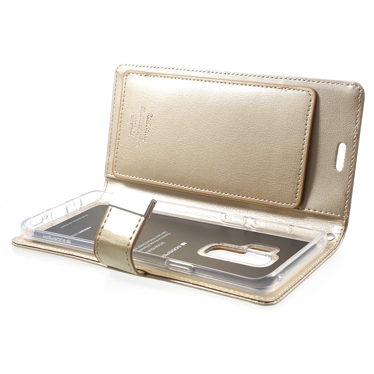 MERCURY GOOSPERY Rich Diary Leather Wallet Mobile Folio Cover for Samsung Galaxy S9 Plus G965 - Gold-5
