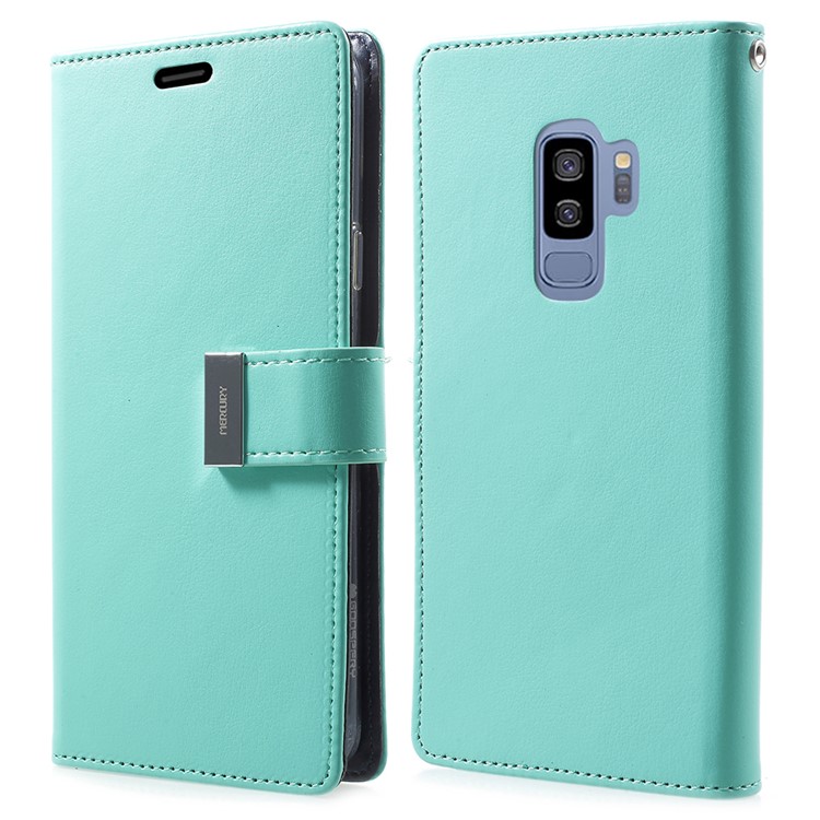 MERCURY GOOSPERY Rich Diary for Samsung Galaxy S9 Plus Leather Wallet Accessory Case - Cyan-1