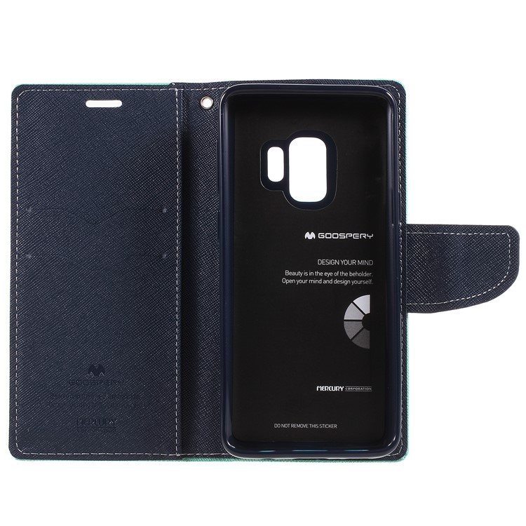 MERCURY GOOSPERY Fancy Diary Leather Wallet Mobile Phone Case for Samsung Galaxy S9 - Cyan-6