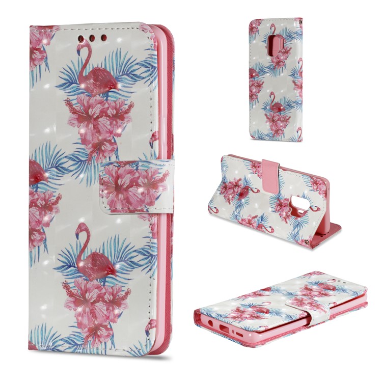 Pattern Printing Leather Wallet Case for Samsung Galaxy S9 G960 - Crane and Flower-1