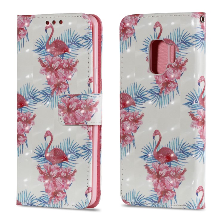 Pattern Printing Leather Wallet Case for Samsung Galaxy S9 G960 - Crane and Flower-2