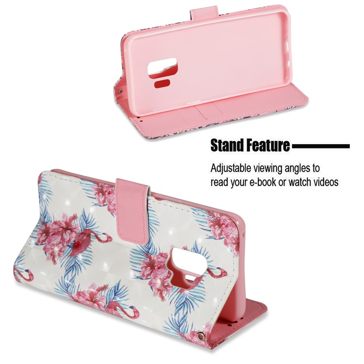 Pattern Printing Leather Wallet Case for Samsung Galaxy S9 G960 - Crane and Flower-4